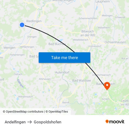 Andelfingen to Gospoldshofen map
