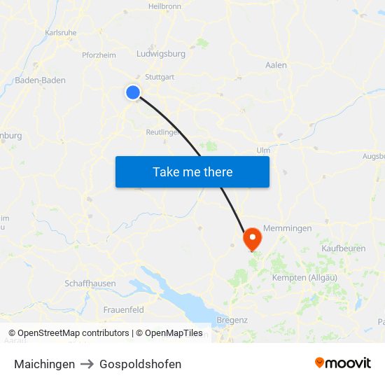 Maichingen to Gospoldshofen map