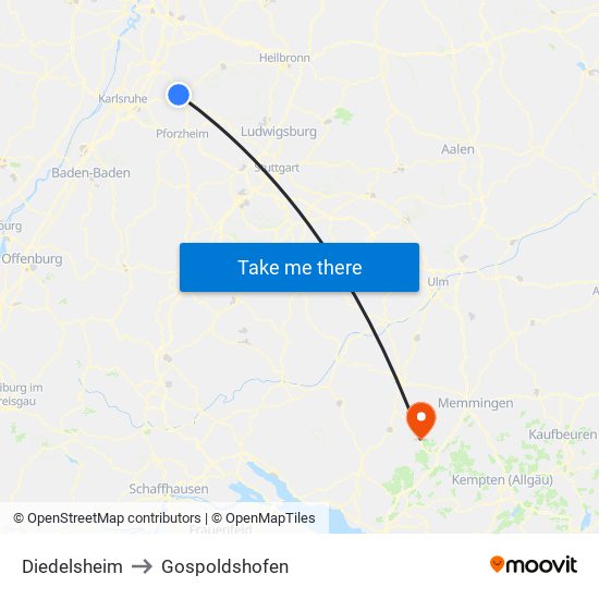 Diedelsheim to Gospoldshofen map