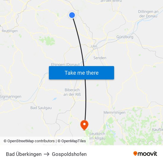 Bad Überkingen to Gospoldshofen map