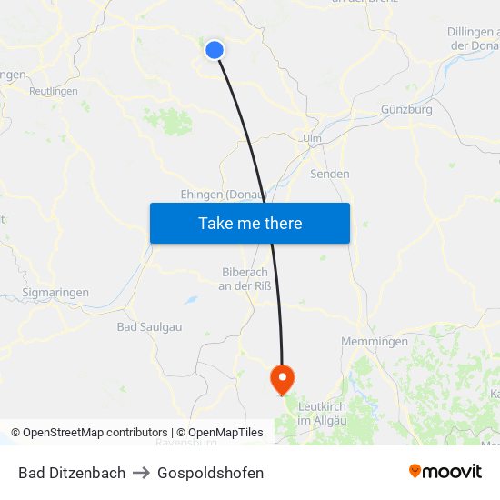 Bad Ditzenbach to Gospoldshofen map