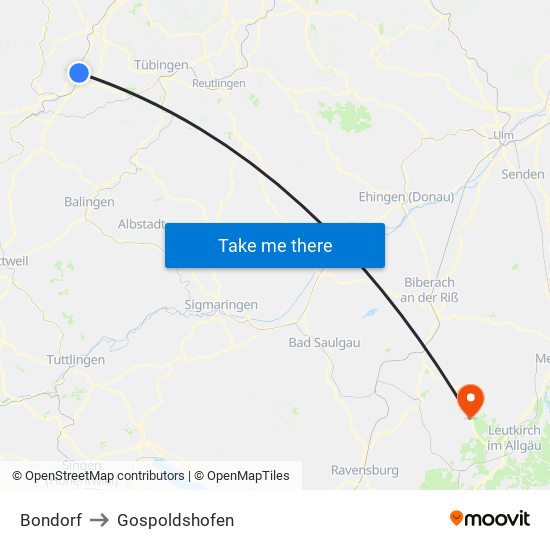 Bondorf to Gospoldshofen map