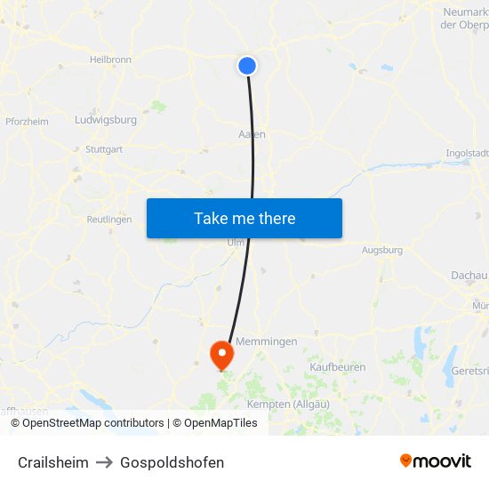 Crailsheim to Gospoldshofen map