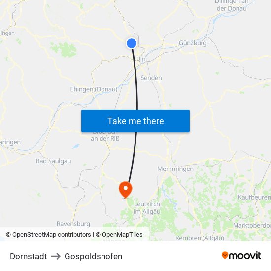 Dornstadt to Gospoldshofen map
