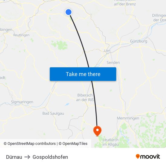 Dürnau to Gospoldshofen map