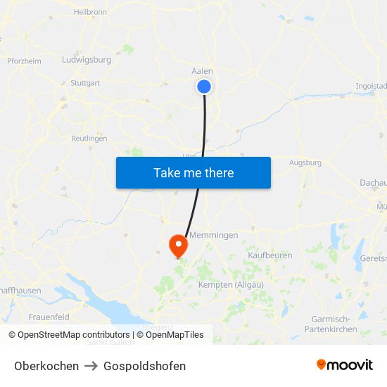 Oberkochen to Gospoldshofen map