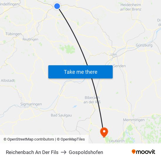 Reichenbach An Der Fils to Gospoldshofen map