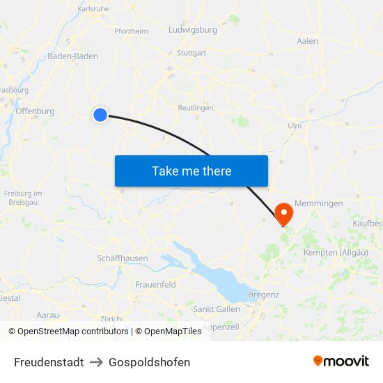 Freudenstadt to Gospoldshofen map