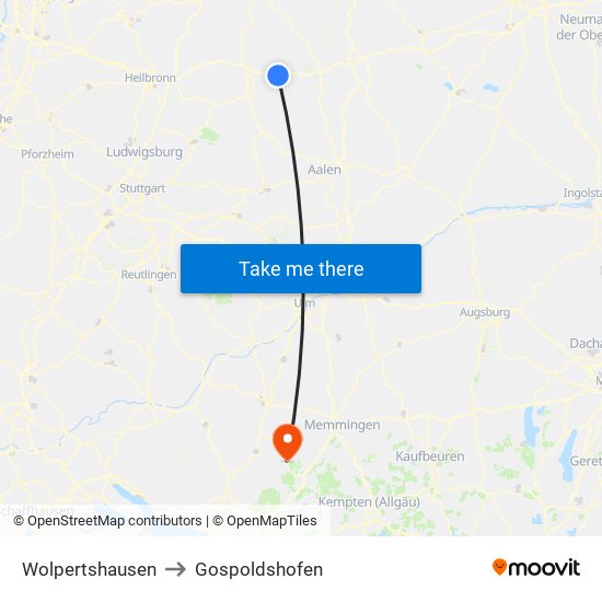 Wolpertshausen to Gospoldshofen map