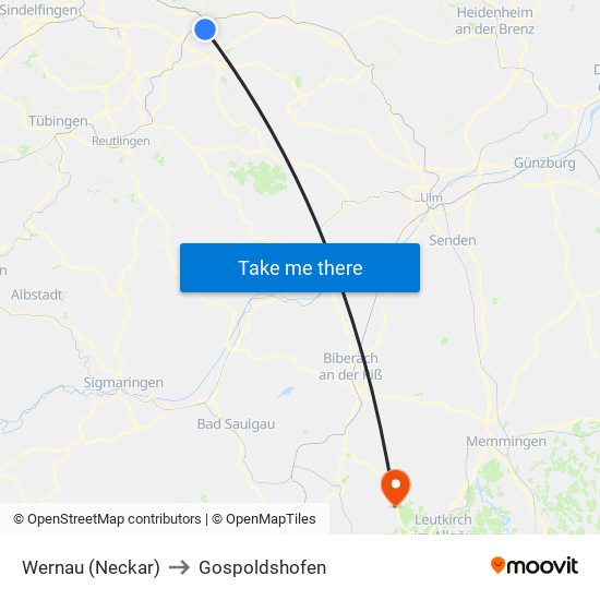 Wernau (Neckar) to Gospoldshofen map