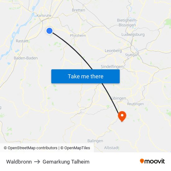 Waldbronn to Gemarkung Talheim map