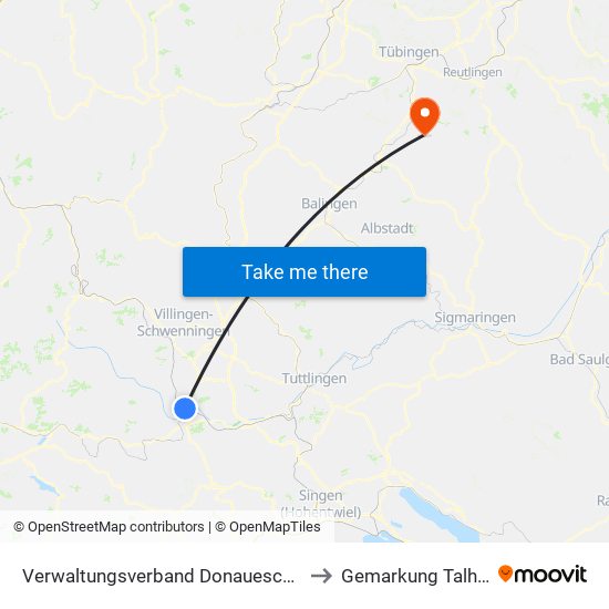 Verwaltungsverband Donaueschingen to Gemarkung Talheim map