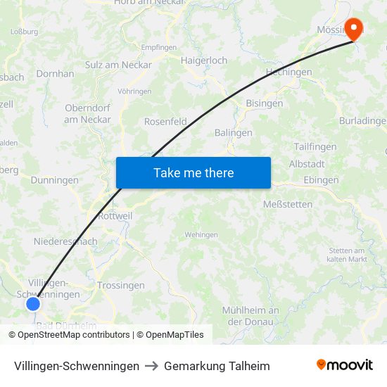 Villingen-Schwenningen to Gemarkung Talheim map