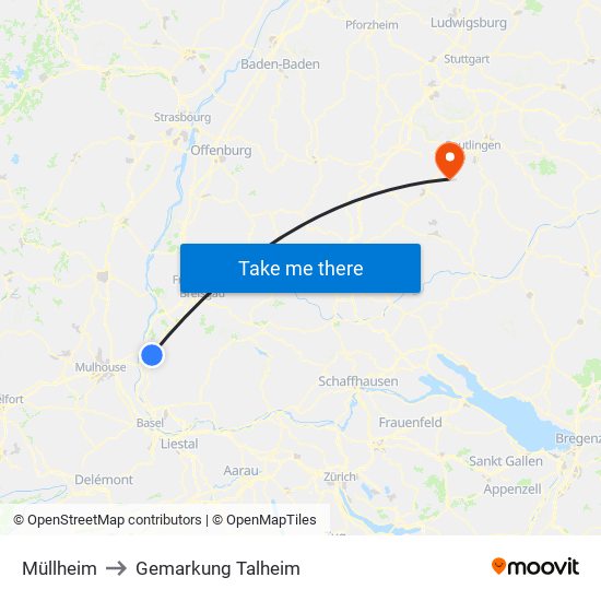 Müllheim to Gemarkung Talheim map