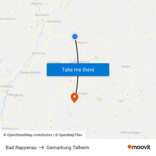Bad Rappenau to Gemarkung Talheim map