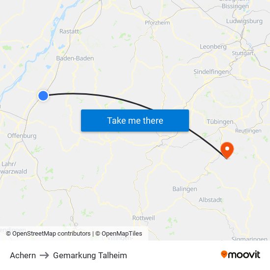 Achern to Gemarkung Talheim map