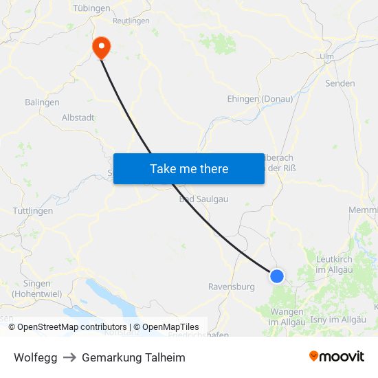 Wolfegg to Gemarkung Talheim map