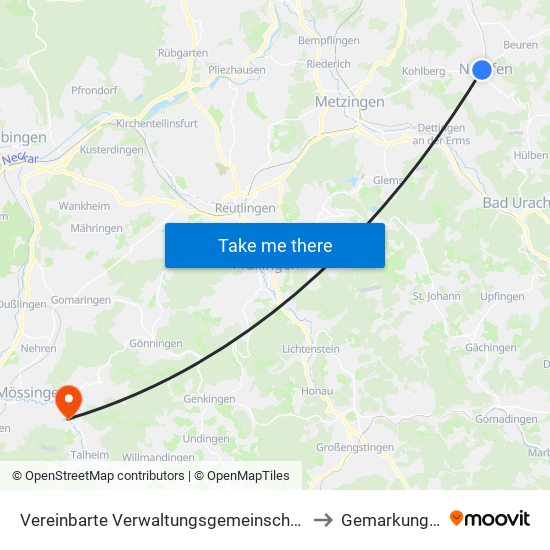 Vereinbarte Verwaltungsgemeinschaft Der Stadt Neuffen to Gemarkung Talheim map