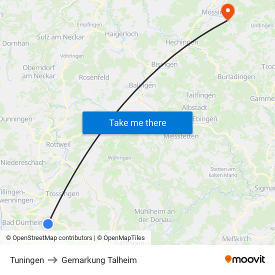 Tuningen to Gemarkung Talheim map