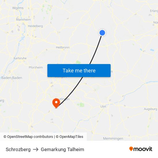 Schrozberg to Gemarkung Talheim map