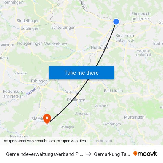 Gemeindeverwaltungsverband Plochingen to Gemarkung Talheim map