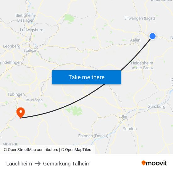 Lauchheim to Gemarkung Talheim map