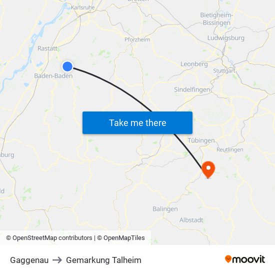 Gaggenau to Gemarkung Talheim map
