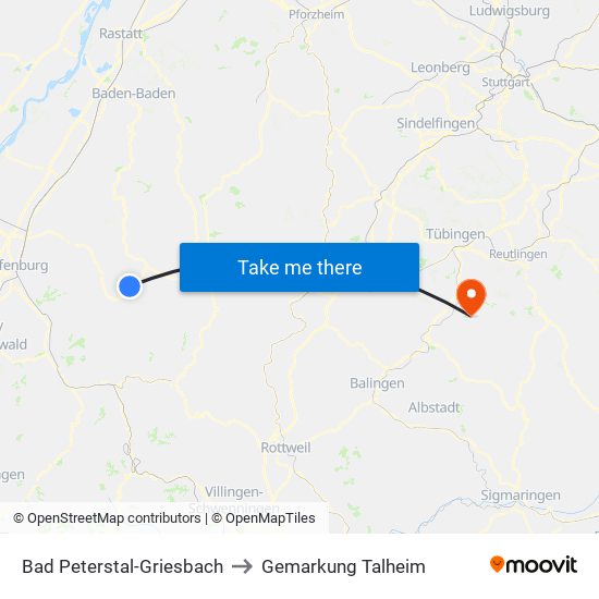 Bad Peterstal-Griesbach to Gemarkung Talheim map