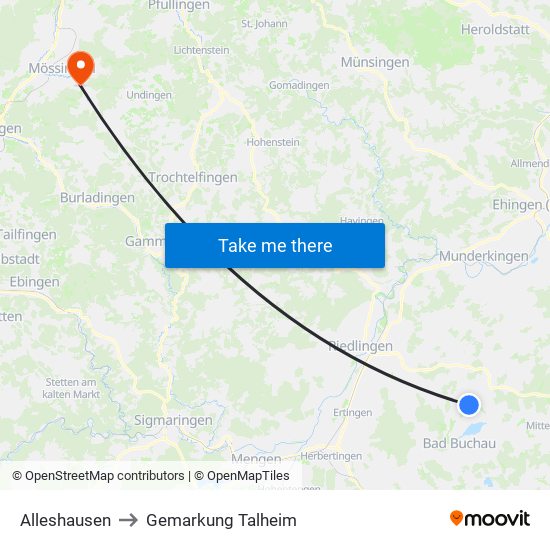 Alleshausen to Gemarkung Talheim map