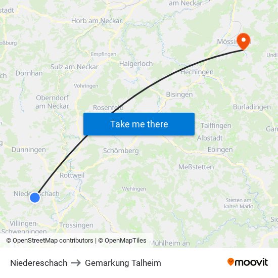 Niedereschach to Gemarkung Talheim map