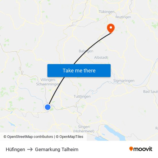 Hüfingen to Gemarkung Talheim map