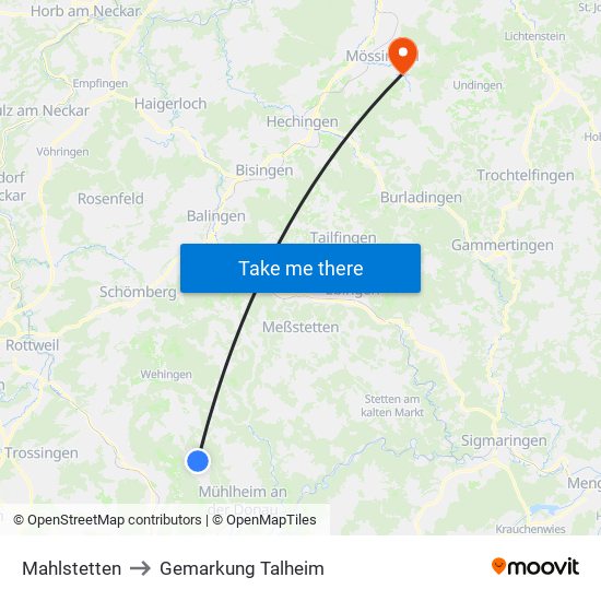 Mahlstetten to Gemarkung Talheim map