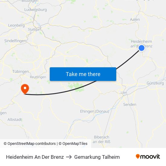 Heidenheim An Der Brenz to Gemarkung Talheim map
