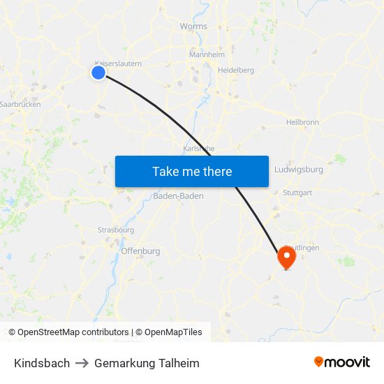Kindsbach to Gemarkung Talheim map