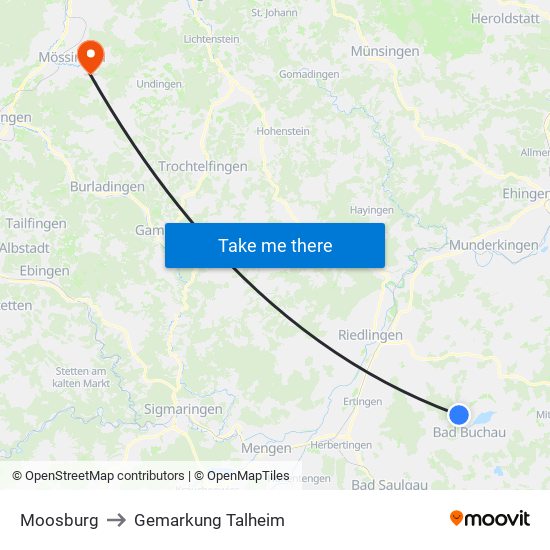 Moosburg to Gemarkung Talheim map