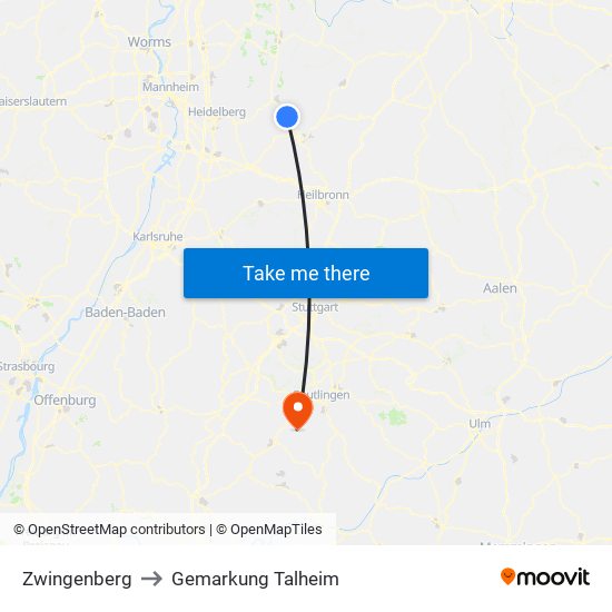 Zwingenberg to Gemarkung Talheim map