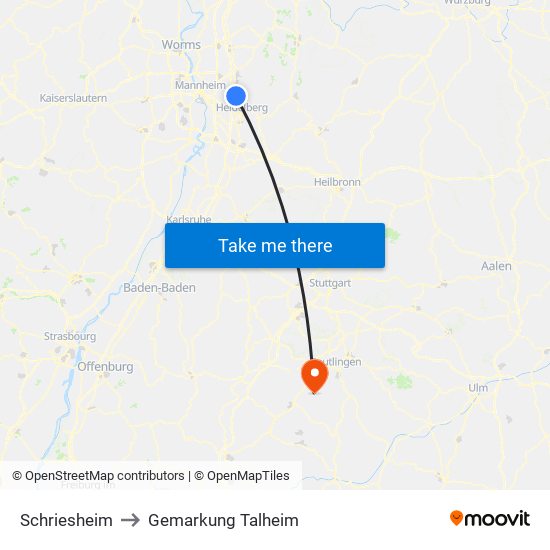 Schriesheim to Gemarkung Talheim map