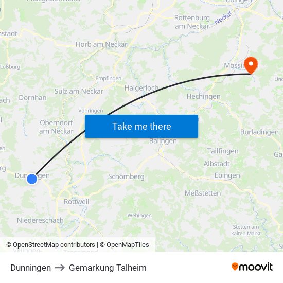 Dunningen to Gemarkung Talheim map