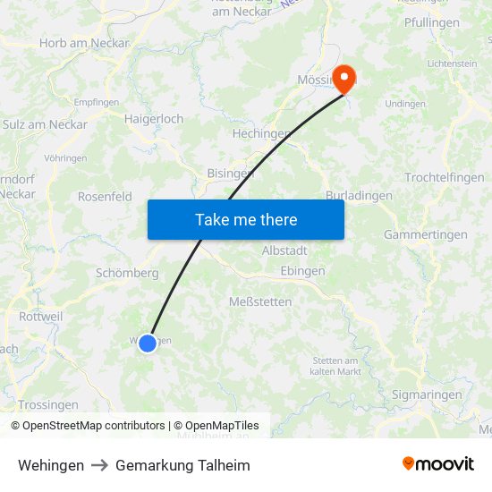 Wehingen to Gemarkung Talheim map