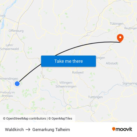 Waldkirch to Gemarkung Talheim map