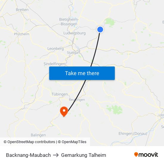 Backnang-Maubach to Gemarkung Talheim map