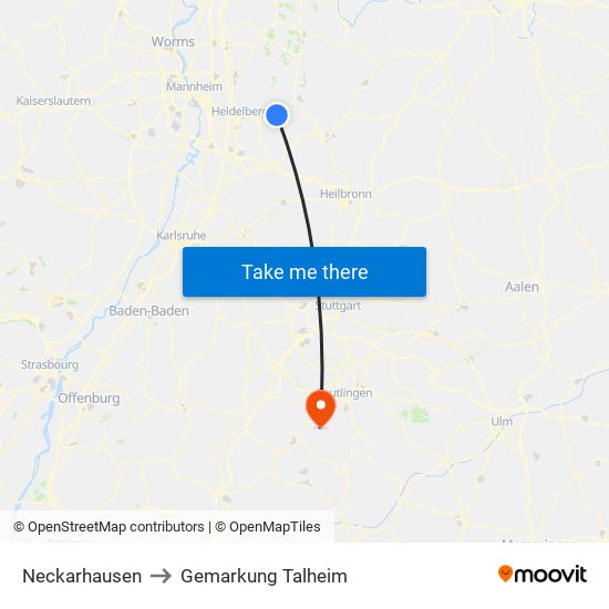 Neckarhausen to Gemarkung Talheim map