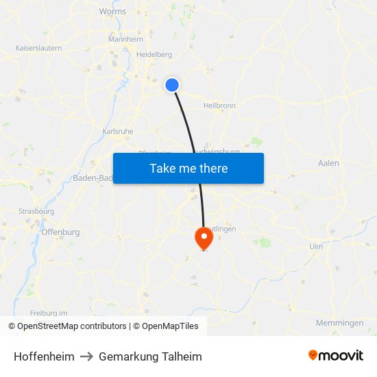 Hoffenheim to Gemarkung Talheim map