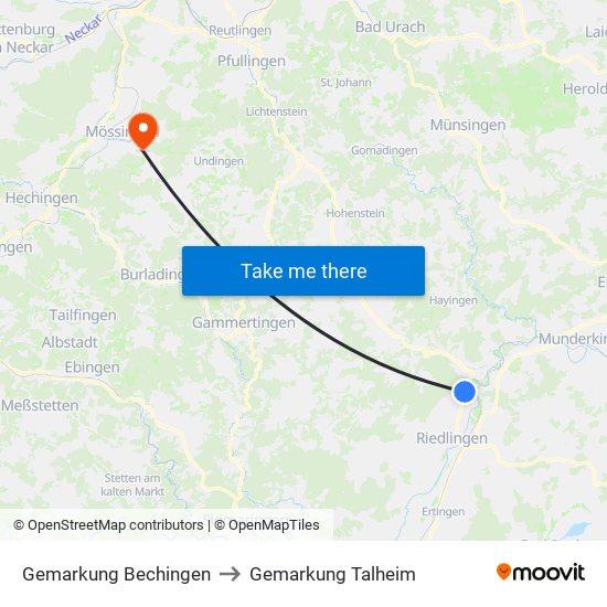 Gemarkung Bechingen to Gemarkung Talheim map