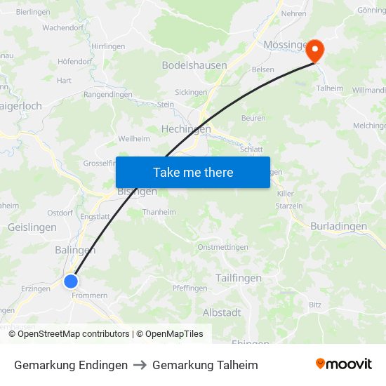 Gemarkung Endingen to Gemarkung Talheim map