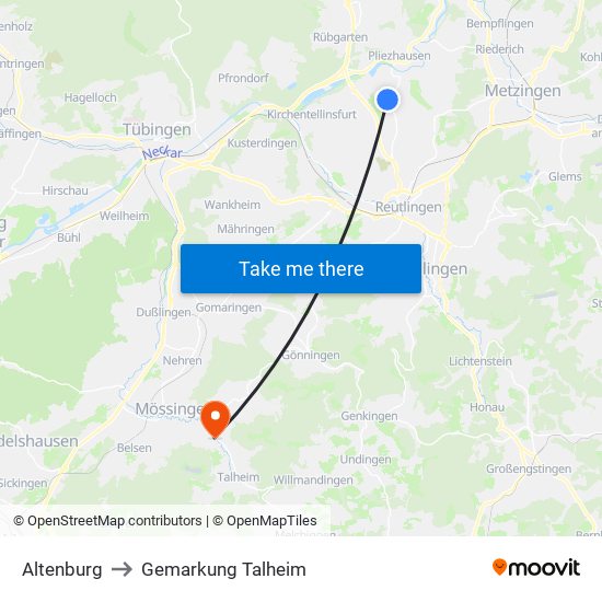 Altenburg to Gemarkung Talheim map