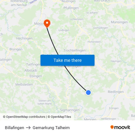 Billafingen to Gemarkung Talheim map