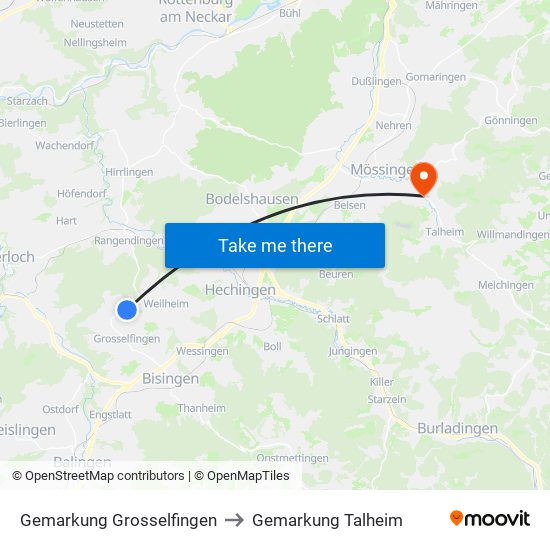 Gemarkung Grosselfingen to Gemarkung Talheim map
