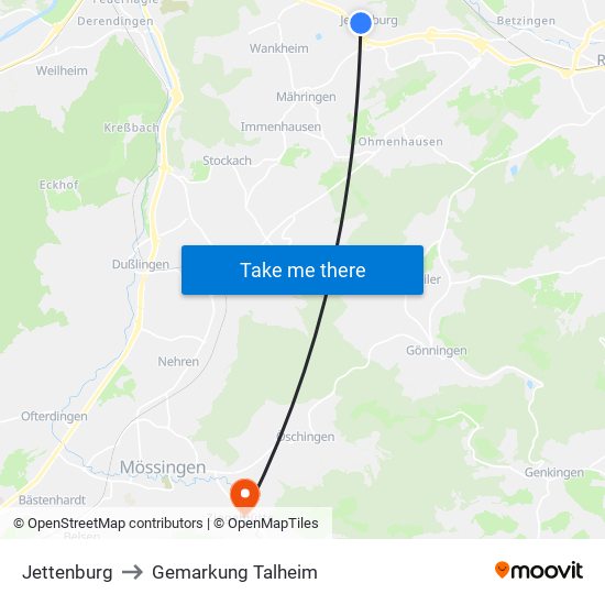 Jettenburg to Gemarkung Talheim map