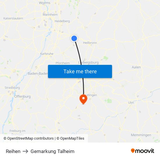 Reihen to Gemarkung Talheim map